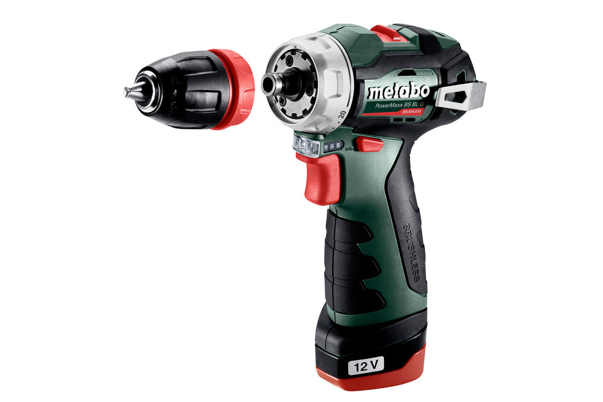 POWERMAXX BS BL Q Drill Driver + 2X Batteries 12 V 2.0 Ah + Charger LC 40 Metabo 601749500 