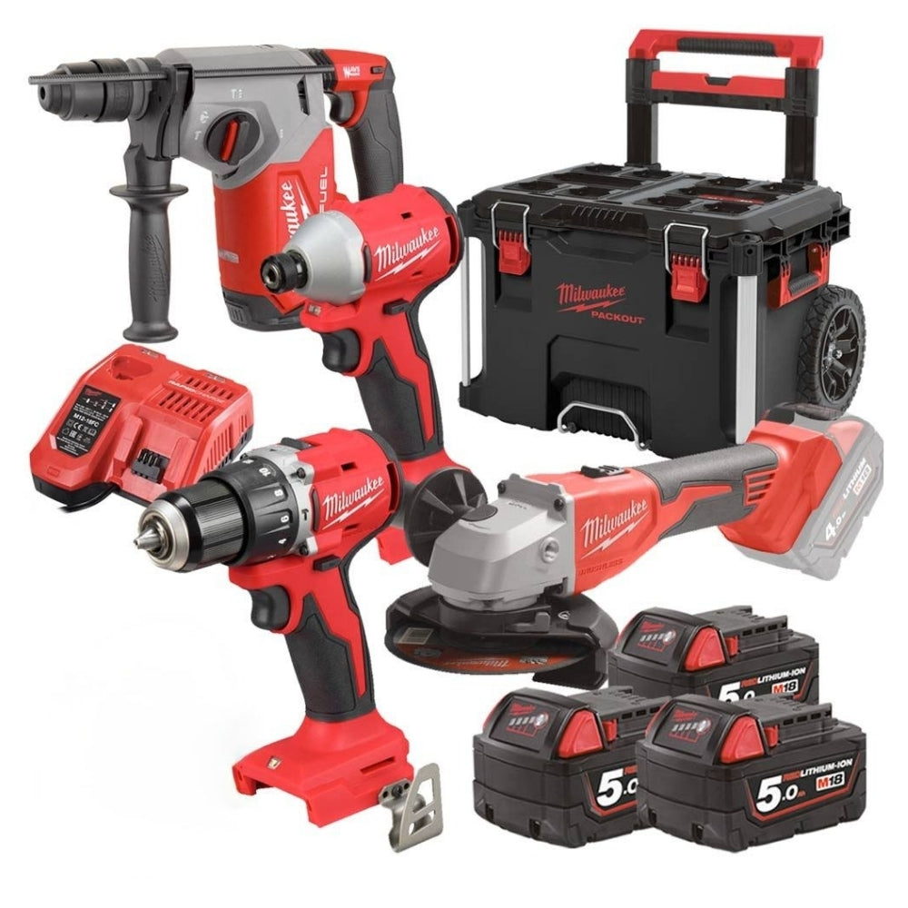 Kit M18 BLPP4-503 Milwaukee Drill M18 BLPDRC + Impact Wrench M18 BLIDRC + Hammer Drill M18 BLH + Grinder BLSAG125X