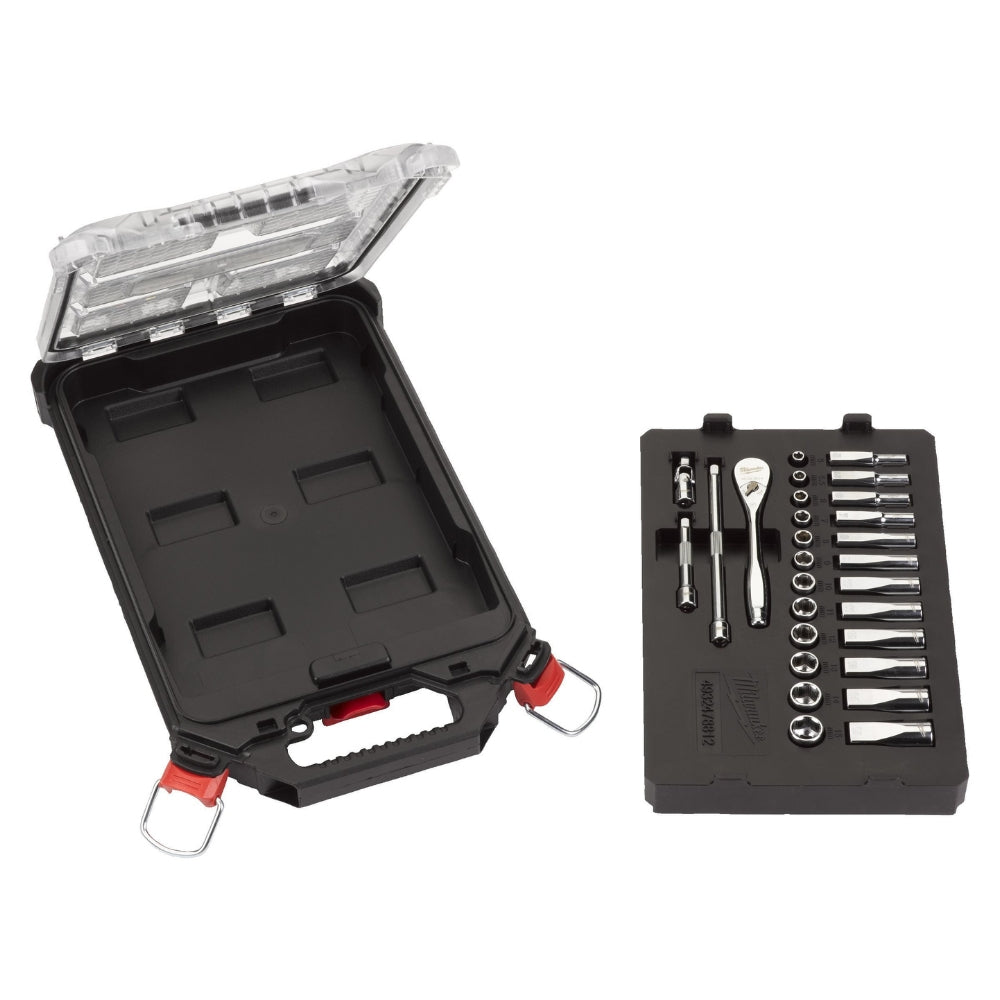 Milwaukee Packout™ Slim Compact Organizer 1/4˝ Ratchet &amp; Socket Set - 28 Pieces