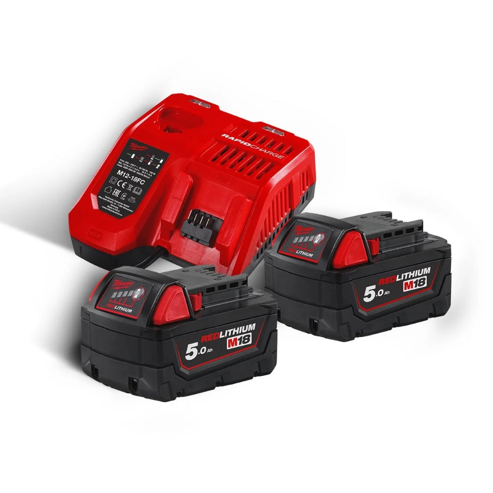 Energy Kit M18 NRG-502 2 X Batteria 5.0 AH (18V) + 1 X Batteria  2 AH (12V) Extra + 1 X Caricabatterie Rapido M12-18 FC