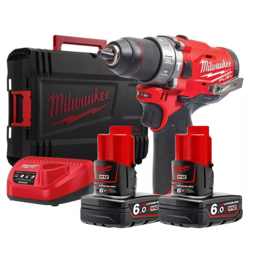 Milwaukee M12 FUEL 2-Speed ​​Compact Hammer Drill + 2 x 6.0AH BATTERIES - M12 FPD-602X