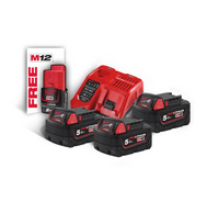 Energy Kit M18 NRG-503 3 X Batteria 5.0 AH (18V) + 1 X Batteria  2 AH (12V) Extra + 1 X Caricabatterie Rapido M12-18 FC