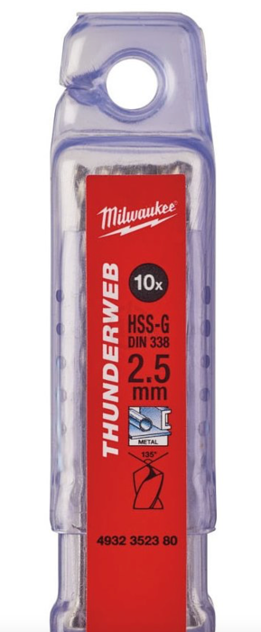 HSS-G Metal Tip - DIN 338 THUNDERWEB 2.5X57MM 10 PIECES Milwaukee 4932352380 