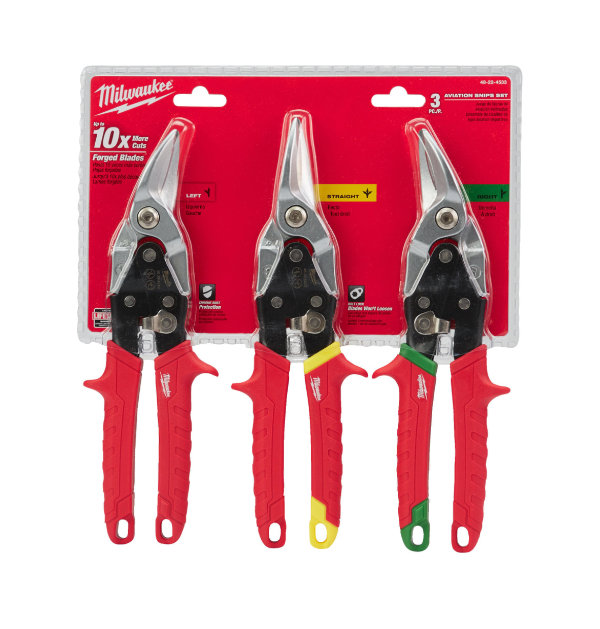 Milwaukee 3 Piece Double Lever Sheet Metal Shears Set 