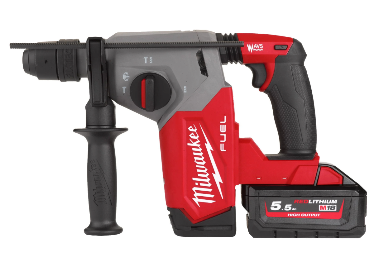 KIT M18 FPP4E-555T Milwaukee Consisting of: Percussion Drill PFD3 + Hammer Drill FHX + Grinder ONE-KEY™ ONEFSAG125XB + Impact Wrench ¼ ″ Hex FID3 In Packout Trolley