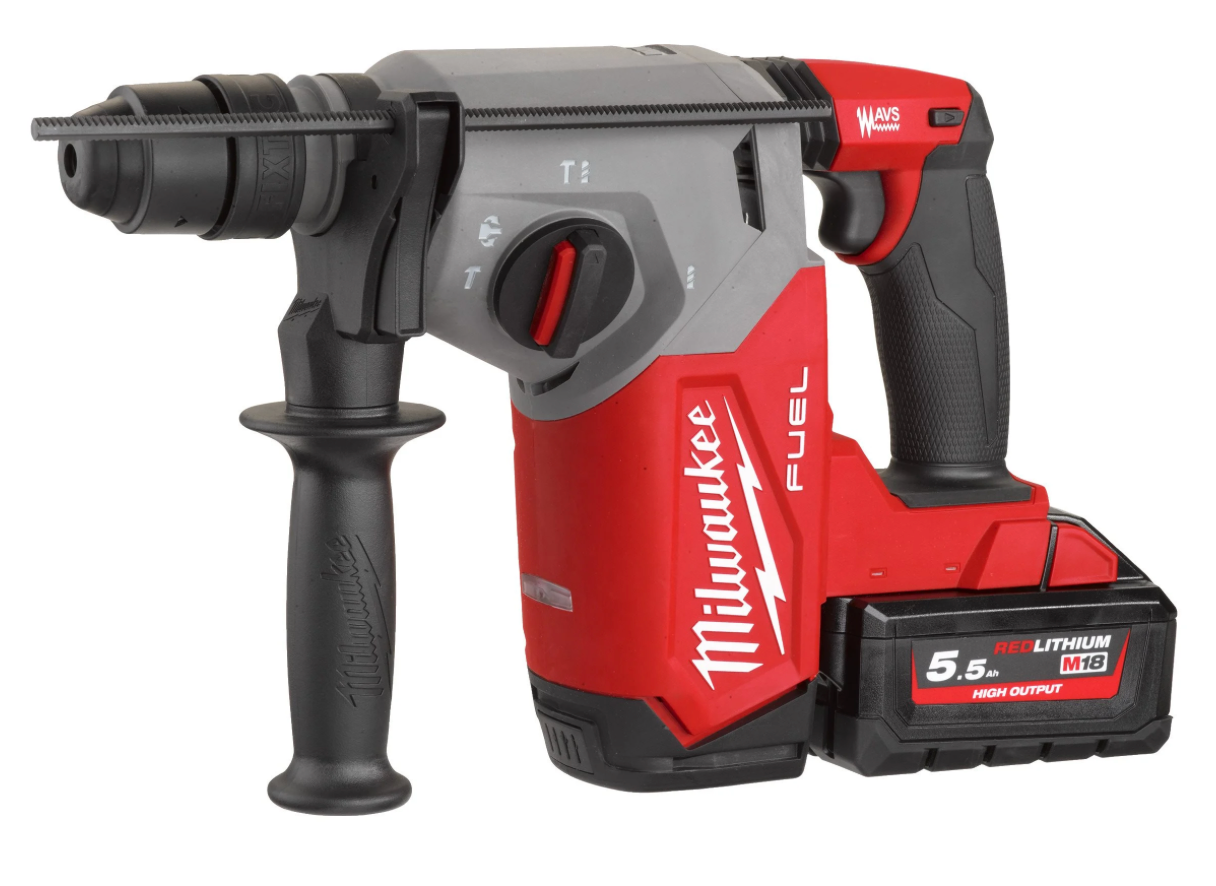 KIT M18 FPP4E-555T Milwaukee Consisting of: Percussion Drill PFD3 + Hammer Drill FHX + Grinder ONE-KEY™ ONEFSAG125XB + Impact Wrench ¼ ″ Hex FID3 In Packout Trolley