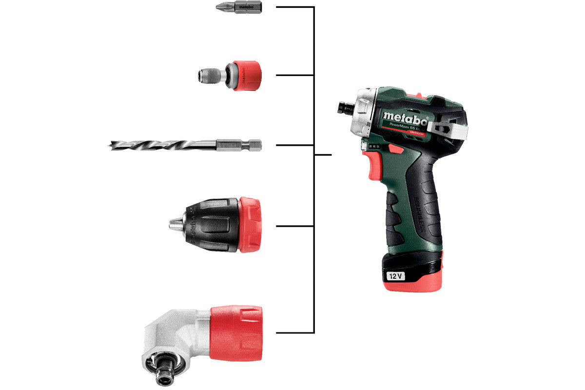 POWERMAXX BS BL Q Drill Driver + 2X Batteries 12 V 2.0 Ah + Charger LC 40 Metabo 601749500 